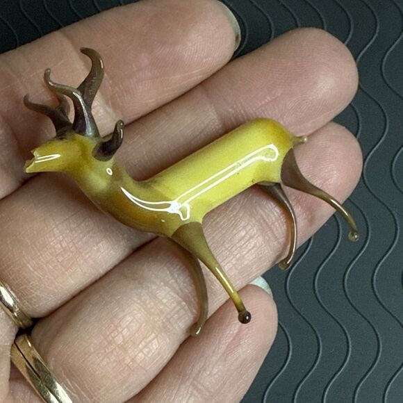 Vtg German Handblown Glass 4 Point Stag Figurine 2" Lot of 2 Amber Brown Bimini? - Picture 8 of 12